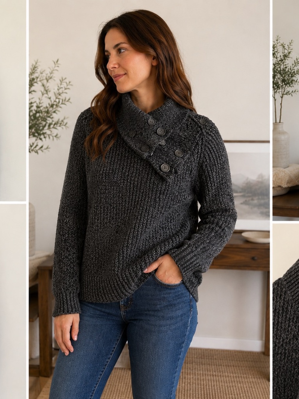 Woolrich Women's Heather Gray Asymmetrical Button Cardigan